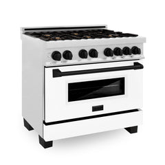 ZLINE Autograph Edition 36" 4.6 cu. ft. Dual Fuel Range with Gas Stove and Electric Oven in DuraSnow® Stainless Steel with White Matte Door and Accents - RASZ-WM-36