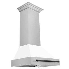 ZLINE 30" Autograph Edition DuraSnow® Stainless Steel Range Hood with White Matte Shell and Handle - 8654SNZ-WM30