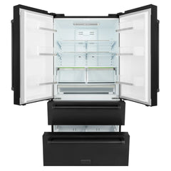 ZLINE 36-Inch 22.5 cu. ft Freestanding French Door Refrigerator with Ice Maker and Water Filter in Fingerprint Resistant Black Stainless Steel - RFM-36-WF-BS