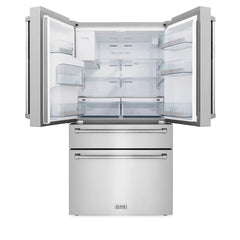 ZLINE 36-Inch 21.6 cu. ft. 4-Door French Door Refrigerator with Water and Ice Dispenser and Water Filter in Fingerprint Resistant Stainless Steel - RFM-W-WF-36