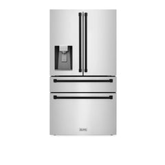 ZLINE 36" Autograph Edition 21.6 cu. ft Freestanding French Door Refrigerator with Water and Ice Dispenser in Fingerprint Resistant Stainless Steel with Accents - RFMZ-W-36