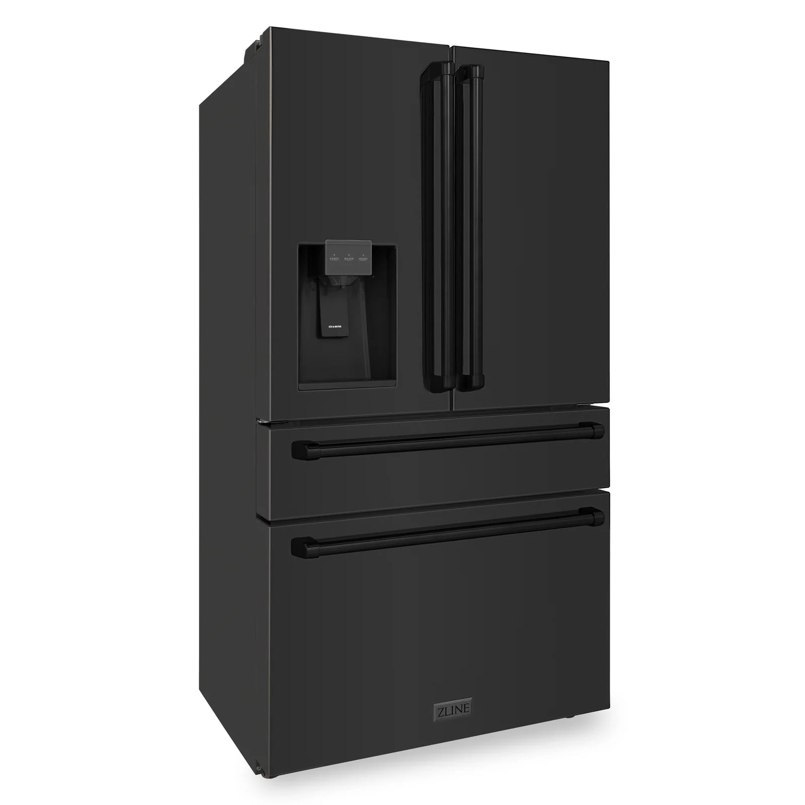 ZLINE 36-Inch 21.6 cu. ft. 4-Door French Door Refrigerator with Water and Ice Dispenser and Water Filter in Fingerprint Resistant Black Stainless Steel - RFM-W-WF-36-BS