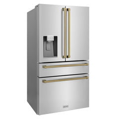 ZLINE 36" Autograph Edition 21.6 cu. ft Freestanding French Door Refrigerator with Water and Ice Dispenser in Fingerprint Resistant Stainless Steel with Accents - RFMZ-W-36