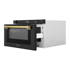 ZLINE Autograph Edition 24" 1.2 cu. ft. Built-in Microwave Drawer in Black Stainless Steel and Gold Accents (MWDZ-1-BS-H-G)