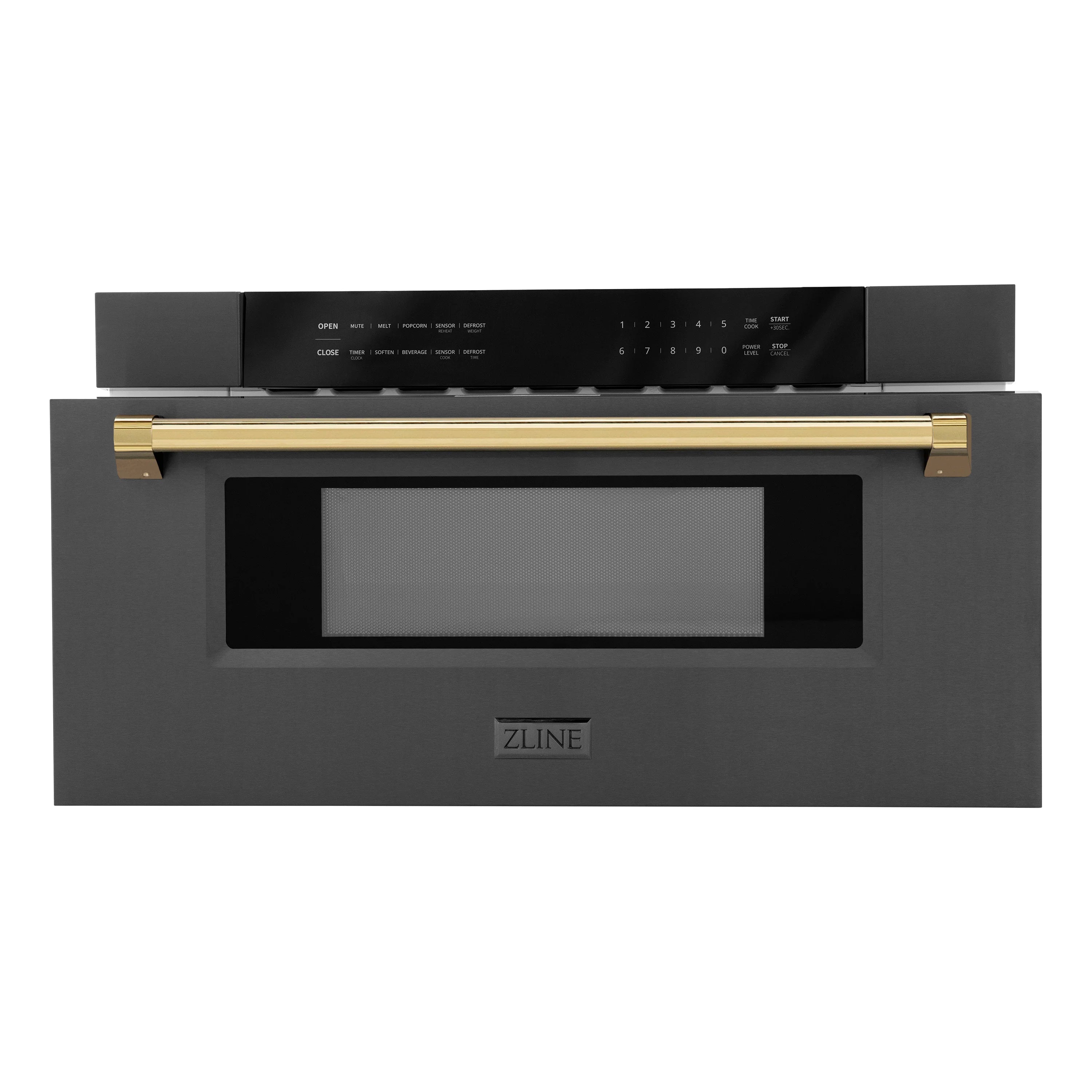 ZLINE Autograph Edition 30" 1.2 cu. ft. Built-in Microwave Drawer in Black Stainless Steel and Gold Accents (MWDZ-30-BS-G)