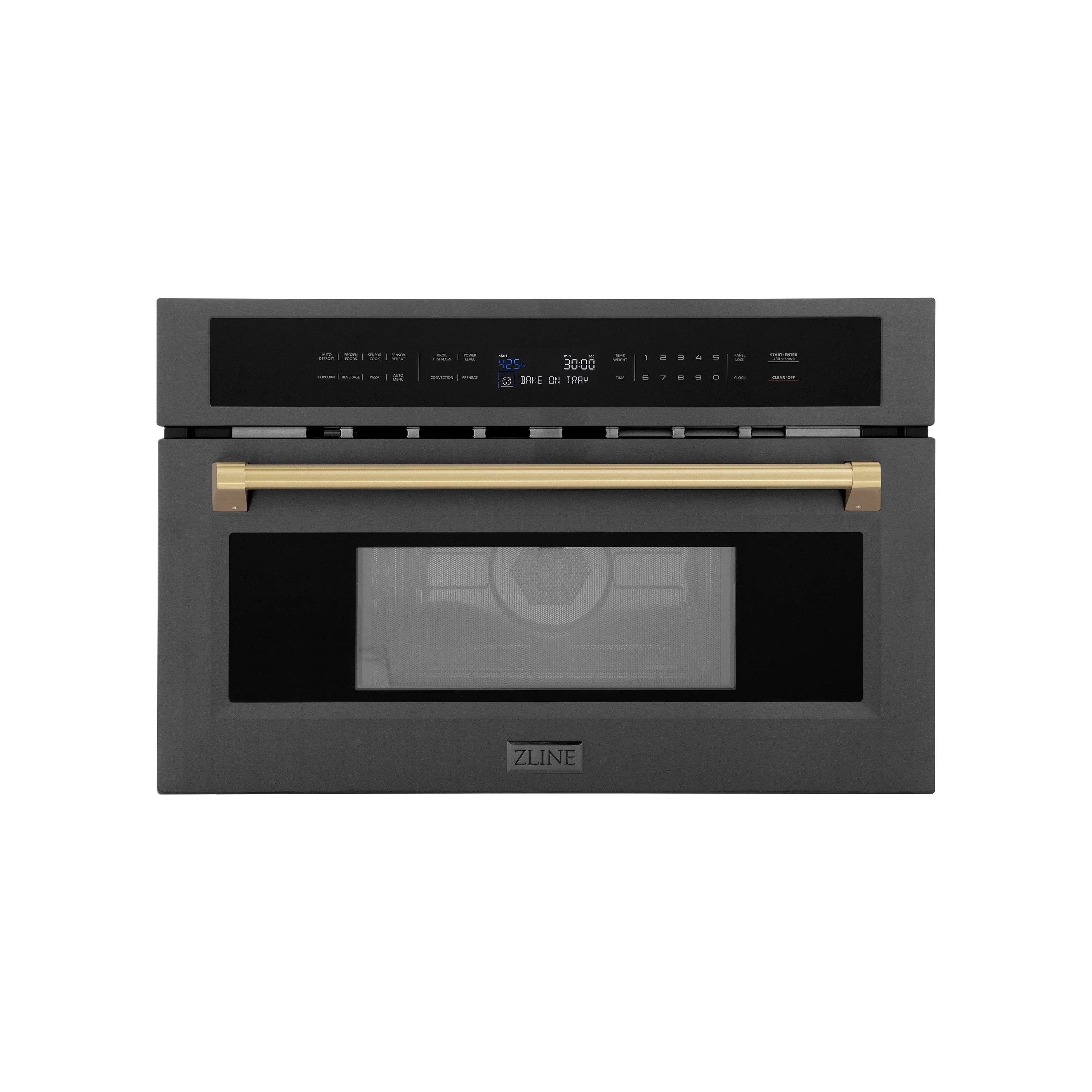 ZLINE Autograph Edition 30” 1.6 cu ft. Built-in Convection Microwave Oven in Black Stainless Steel and Champagne Bronze Accents (MWOZ-30-BS-CB)