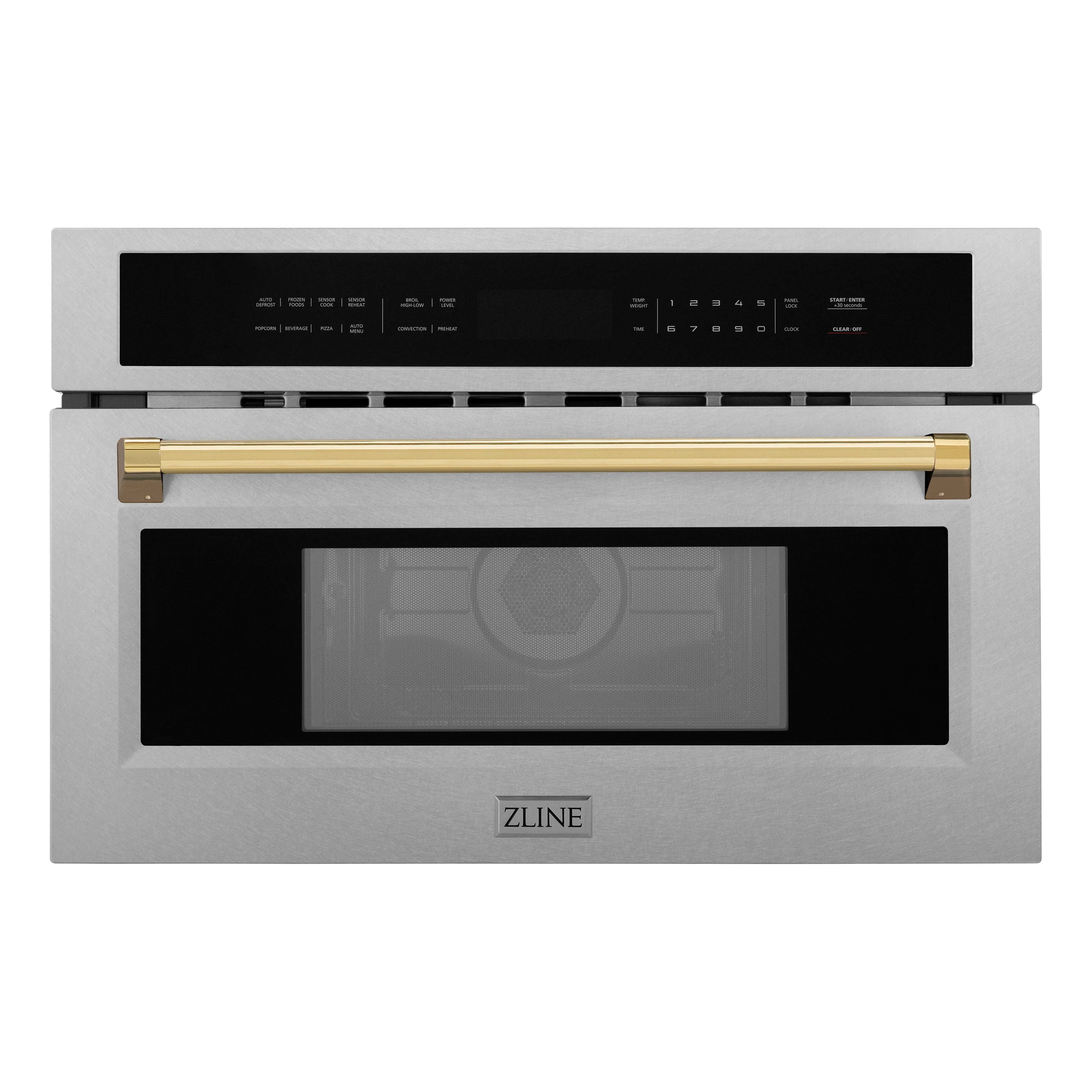 ZLINE Autograph Edition 30” 1.6 cu ft. Built-in Convection Microwave Oven in Fingerprint Resistant Stainless Steel and Gold Accents (MWOZ-30-SS-G)