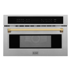 ZLINE Autograph Edition 30” 1.6 cu ft. Built-in Convection Microwave Oven in Fingerprint Resistant Stainless Steel and Gold Accents (MWOZ-30-SS-G)