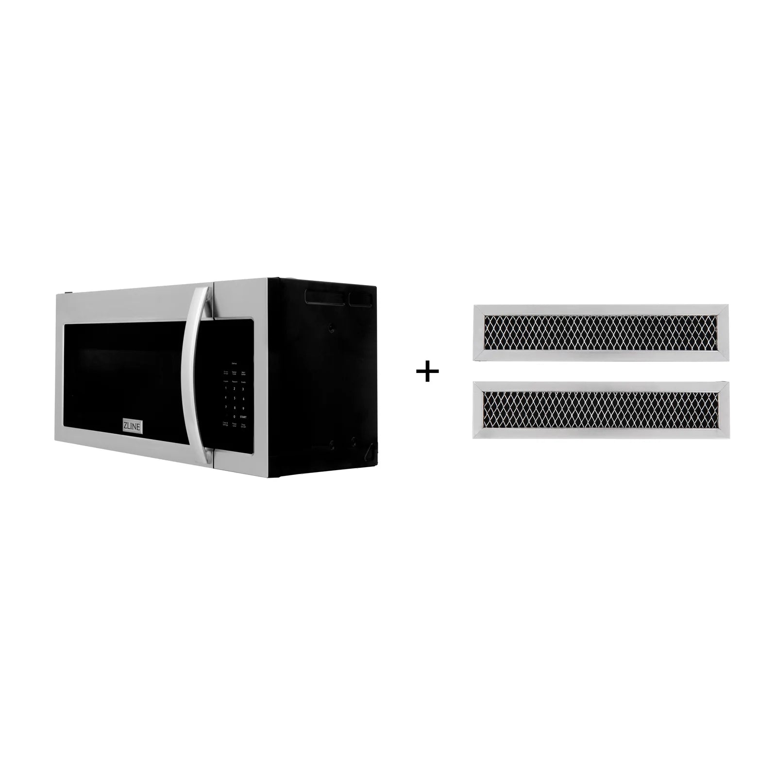 ZLINE 30-Inch 1.5 cu. ft. Over the Range Microwave in Stainless Steel with Modern Handle and Set of 2 Charcoal Filters - MWO-OTRCF-30