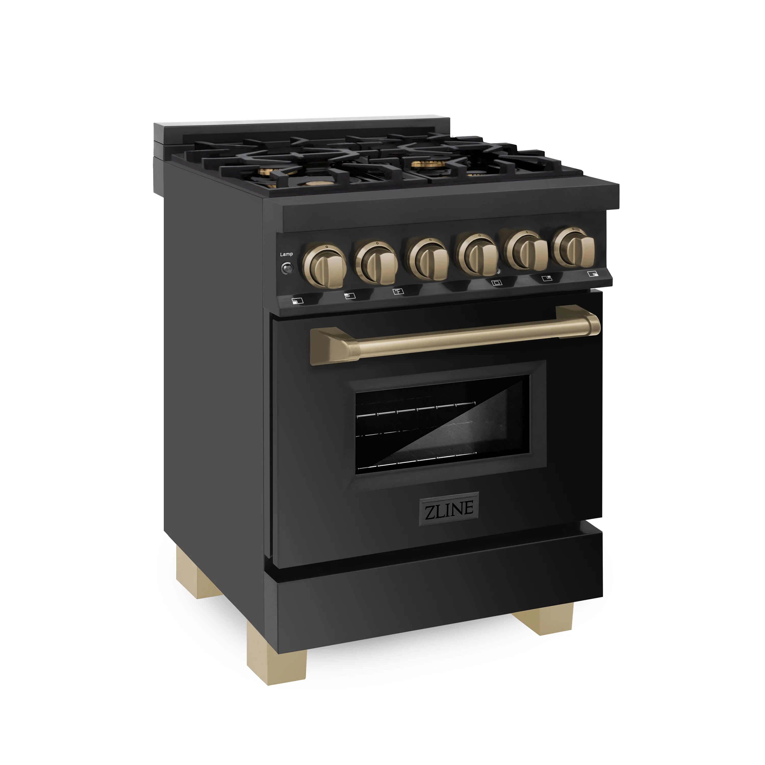 ZLINE Autograph Edition 24" 2.8 cu. ft. Dual Fuel Range with Gas Stove and Electric Oven in Black Stainless Steel with Champagne Bronze Accents (RABZ-24-CB)