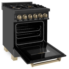 ZLINE Autograph Edition 24" 2.8 cu. ft. Dual Fuel Range with Gas Stove and Electric Oven in Black Stainless Steel with Champagne Bronze Accents (RABZ-24-CB)