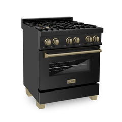 ZLINE Autograph Edition 30" 4.0 cu. ft. Dual Fuel Range with Gas Stove and Electric Oven in Black Stainless Steel with Accents - RABZ-30