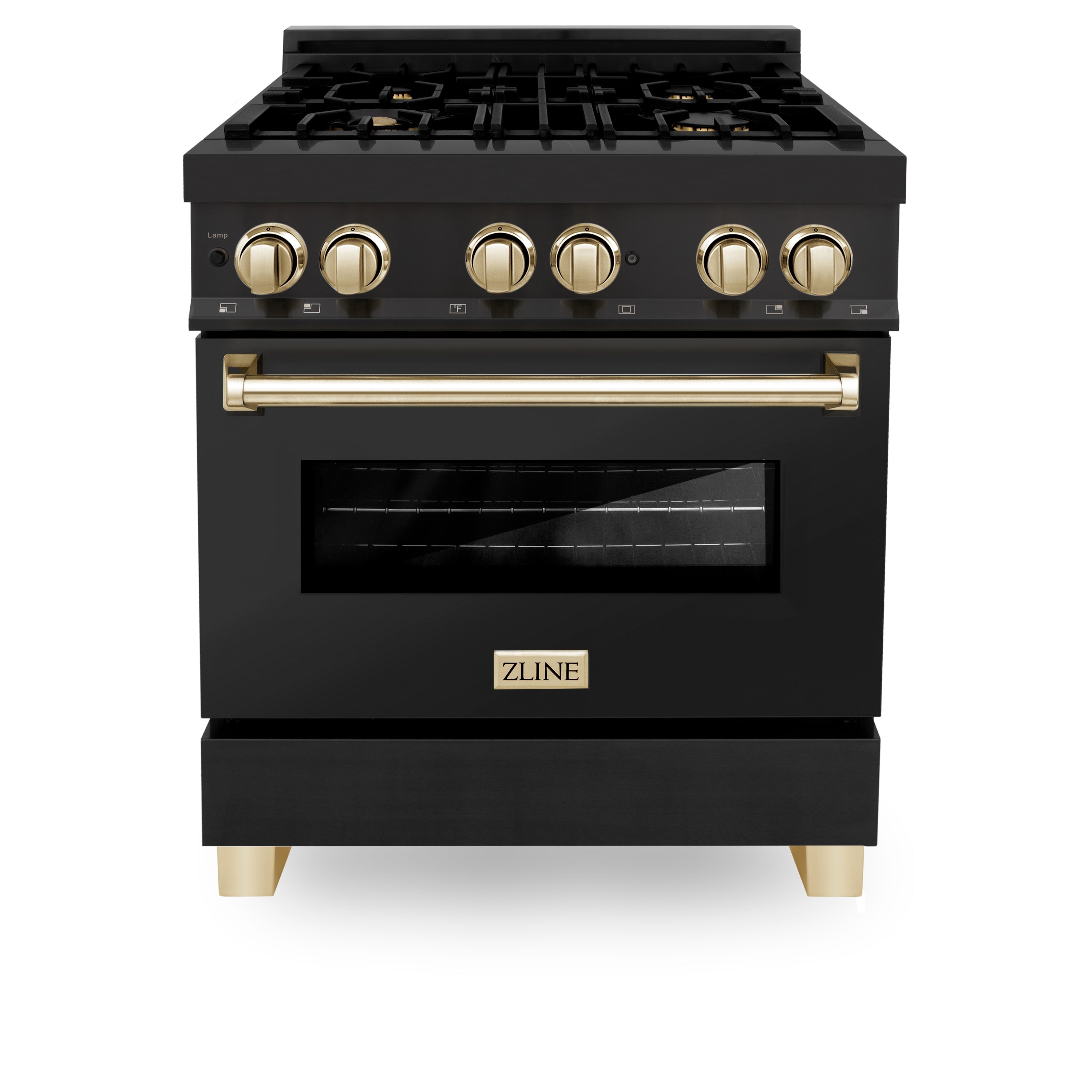 ZLINE Autograph Edition 30" 4.0 cu. ft. Dual Fuel Range with Gas Stove and Electric Oven in Black Stainless Steel with Accents - RABZ-30