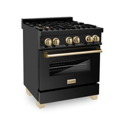 ZLINE Autograph Edition 30" 4.0 cu. ft. Dual Fuel Range with Gas Stove and Electric Oven in Black Stainless Steel with Accents - RABZ-30