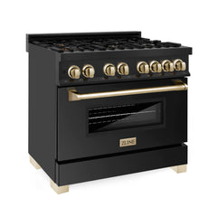 ZLINE Autograph Edition 36" 4.6 cu. ft. Dual Fuel Range with Gas Stove and Electric Oven in Black Stainless Steel with Accents - RABZ-36