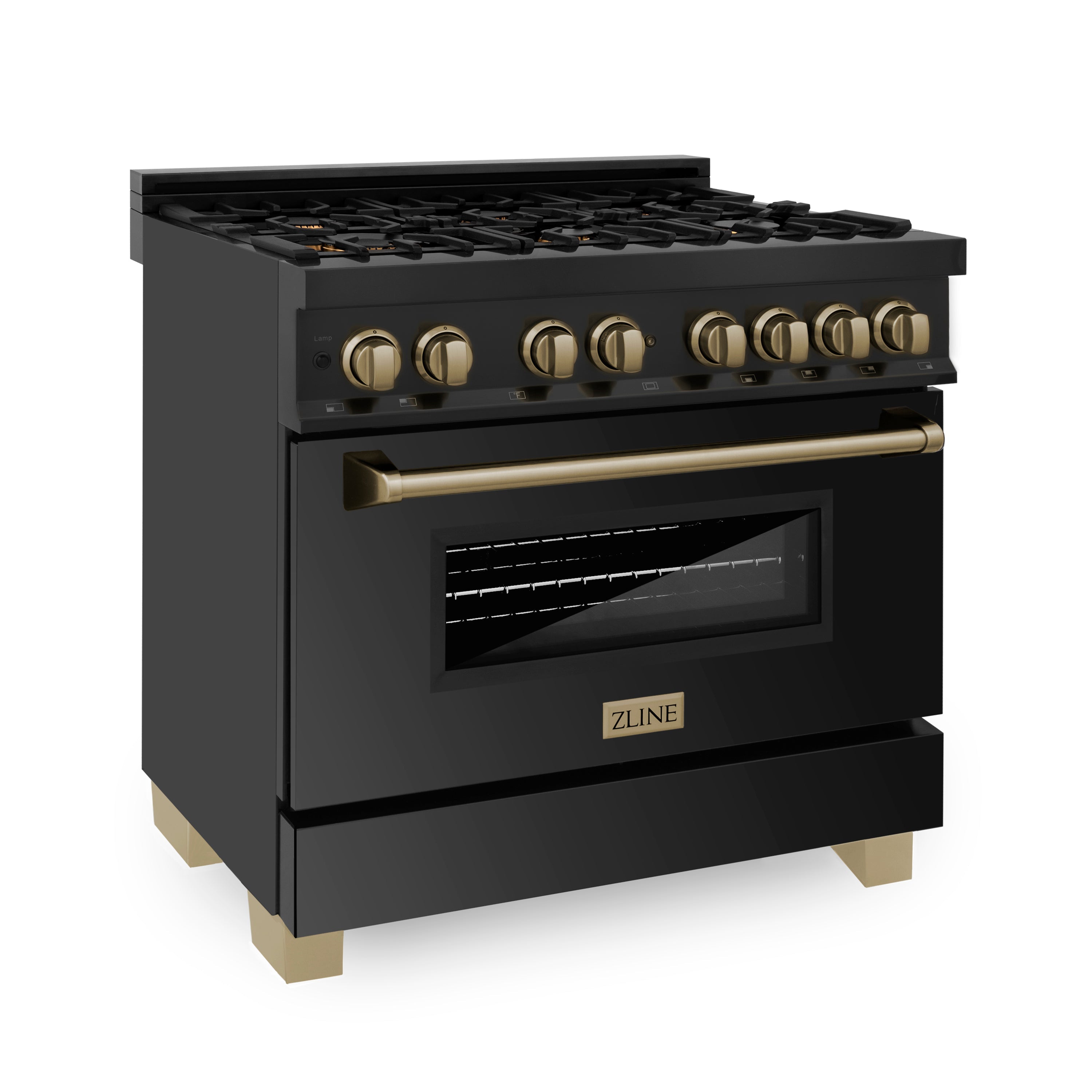 ZLINE Autograph Edition 36" 4.6 cu. ft. Dual Fuel Range with Gas Stove and Electric Oven in Black Stainless Steel with Accents - RABZ-36