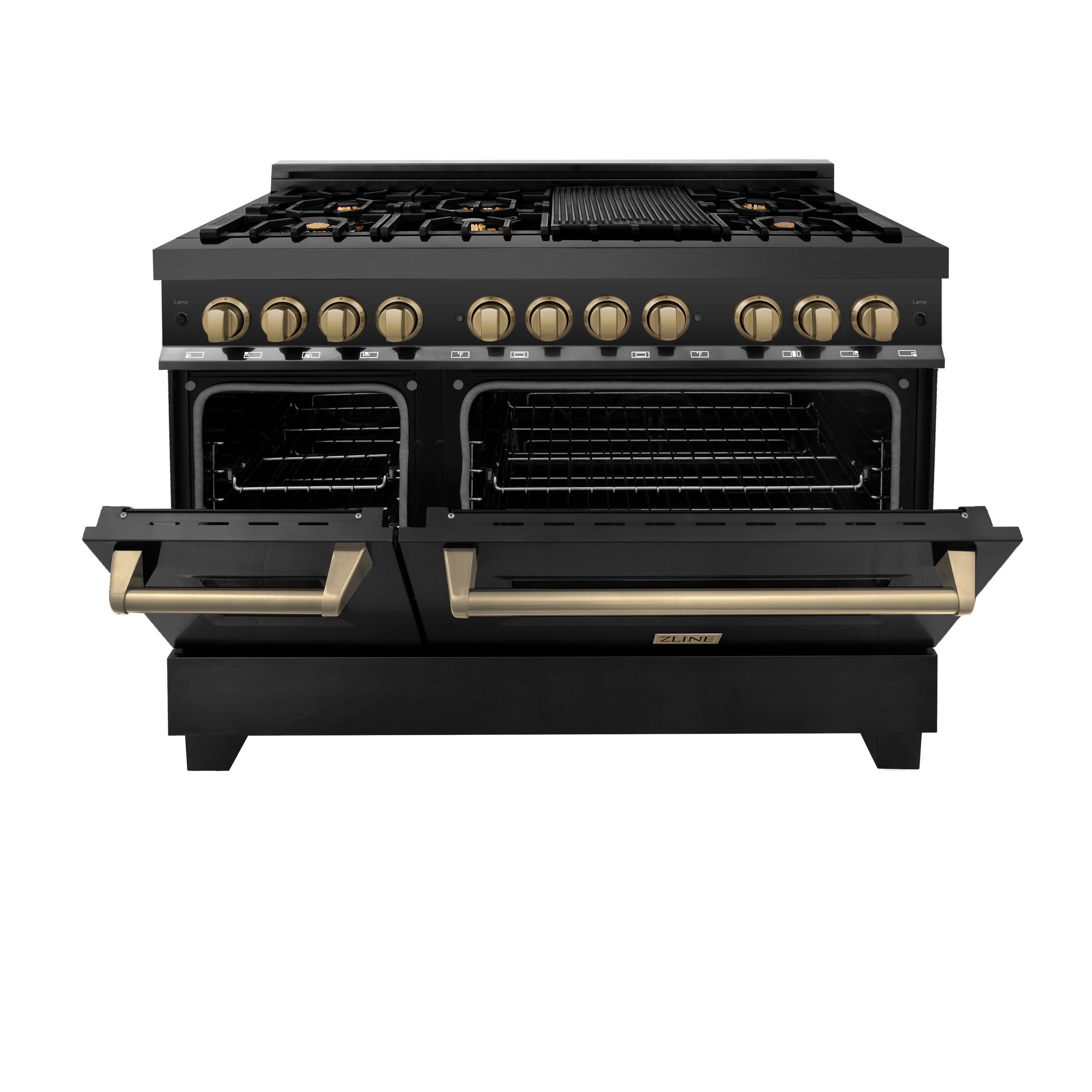 ZLINE Autograph Edition 48" 6.0 cu. ft. Dual Fuel Range with Gas Stove and Electric Oven in Black Stainless Steel with Accents - RABZ-48