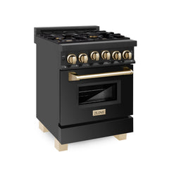 ZLINE Autograph Edition 24" 2.8 cu. ft. Range with Gas Stove and Gas Oven in Black Stainless Steel with Accents - RGBZ-24