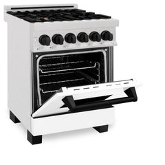 ZLINE Autograph Edition 24" 2.8 cu. ft. Dual Fuel Range with Gas Stove and Electric Oven in DuraSnow® Stainless Steel with White Matte Door and Accents - RASZ-WM-24