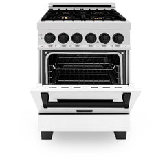 ZLINE Autograph Edition 24" 2.8 cu. ft. Dual Fuel Range with Gas Stove and Electric Oven in DuraSnow® Stainless Steel with White Matte Door and Accents - RASZ-WM-24