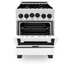 ZLINE Autograph Edition 24" 2.8 cu. ft. Range with Gas Stove and Gas Oven in DuraSnow® Stainless Steel with White Matte Door and Matte Black Accents - RGSZ-WM-24-MB