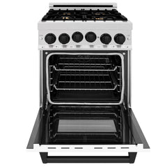 ZLINE Autograph Edition 24" 2.8 cu. ft. Range with Gas Stove and Gas Oven in DuraSnow® Stainless Steel with White Matte Door and Matte Black Accents - RGSZ-WM-24-MB