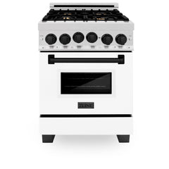 ZLINE Autograph Edition 24" 2.8 cu. ft. Range with Gas Stove and Gas Oven in DuraSnow® Stainless Steel with White Matte Door and Matte Black Accents - RGSZ-WM-24-MB