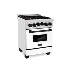 ZLINE Autograph Edition 24" 2.8 cu. ft. Range with Gas Stove and Gas Oven in DuraSnow® Stainless Steel with White Matte Door and Matte Black Accents - RGSZ-WM-24-MB
