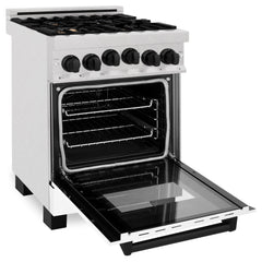 ZLINE Autograph Edition 24" 2.8 cu. ft. Range with Gas Stove and Gas Oven in DuraSnow® Stainless Steel with White Matte Door and Matte Black Accents - RGSZ-WM-24-MB