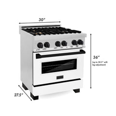 ZLINE 30" 4.0 cu. ft. Dual Fuel Range with Gas Stove and Electric Oven in Stainless Steel with White Matte Door and Accents - RAZ-WM-30