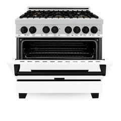 ZLINE Autograph Edition 36" 4.6 cu. ft. Dual Fuel Range with Gas Stove and Electric Oven in Stainless Steel with White Matte Door and Accents - RAZ-WM-36