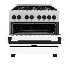 ZLINE Autograph Edition 36" 4.6 cu. ft. Dual Fuel Range with Gas Stove and Electric Oven in DuraSnow® Stainless Steel with White Matte Door and Accents - RASZ-WM-36