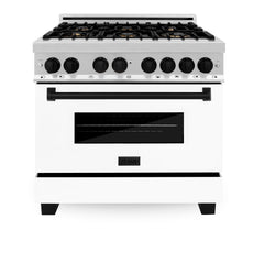 ZLINE Autograph Edition 36" 4.6 cu. ft. Dual Fuel Range with Gas Stove and Electric Oven in Stainless Steel with White Matte Door and Accents - RAZ-WM-36