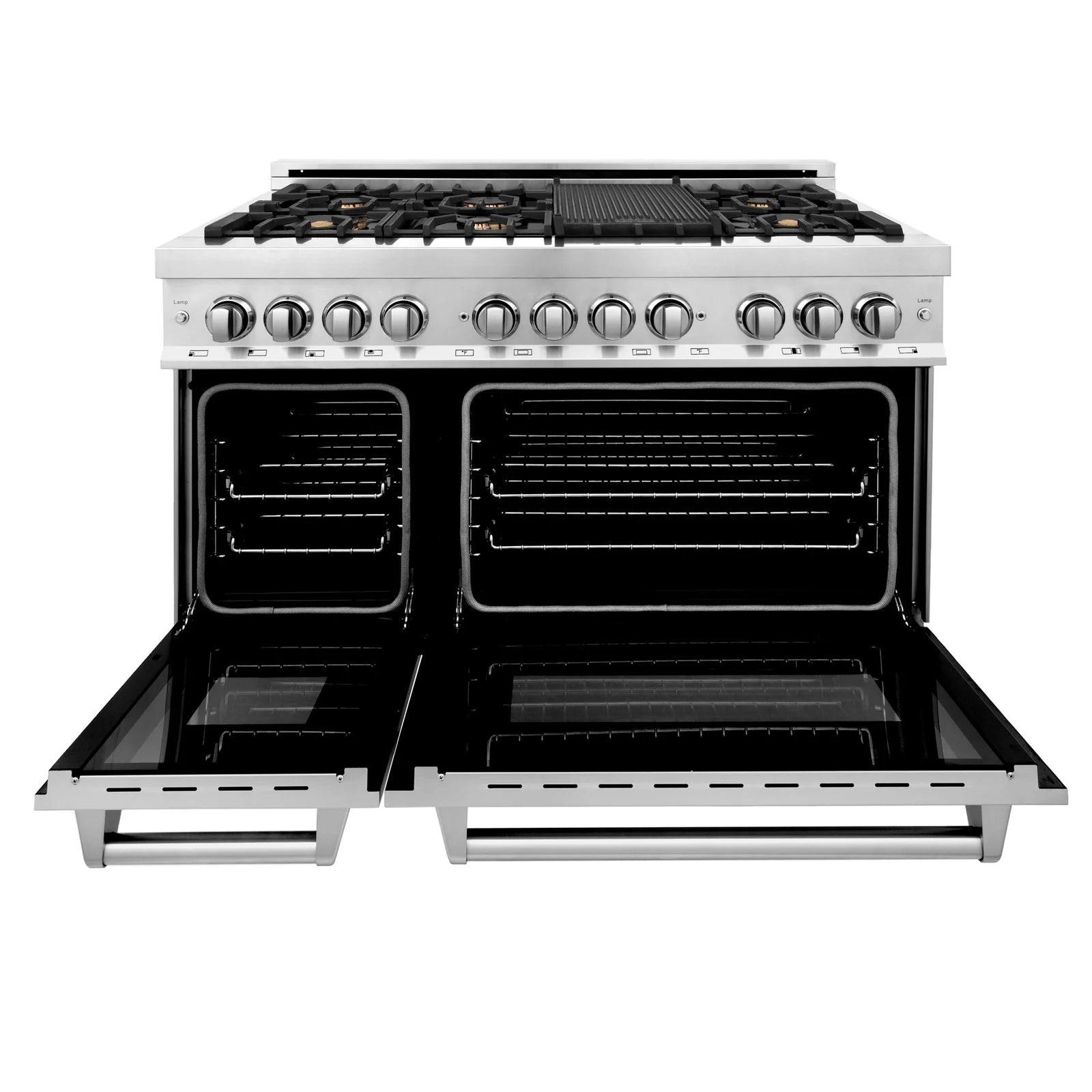 ZLINE 48-Inch 6.0 cu. ft. Electric Oven and Gas Cooktop Dual Fuel Range with Griddle and Brass Burners in Stainless Steel (RA-BR-GR-48)