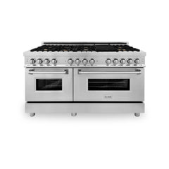 ZLINE 60-Inch 7.4 cu. ft. Electric Oven and Gas Cooktop Dual Fuel Range with Griddle and Brass Burners in Stainless Steel - RA-BR-GR-60