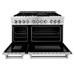 ZLINE 48-Inch 6.0 cu. ft. Electric Oven and Gas Cooktop Dual Fuel Range with Griddle in Stainless Steel - RA-GR-48