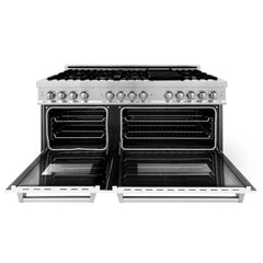 ZLINE 60-Inch 7.4 cu. ft. Electric Oven and Gas Cooktop Dual Fuel Range with Griddle and White Matte Door in Stainless Steel - RA-WM-GR-60