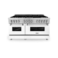ZLINE 60-Inch 7.4 cu. ft. Electric Oven and Gas Cooktop Dual Fuel Range with Griddle and White Matte Door in Stainless Steel - RA-WM-GR-60