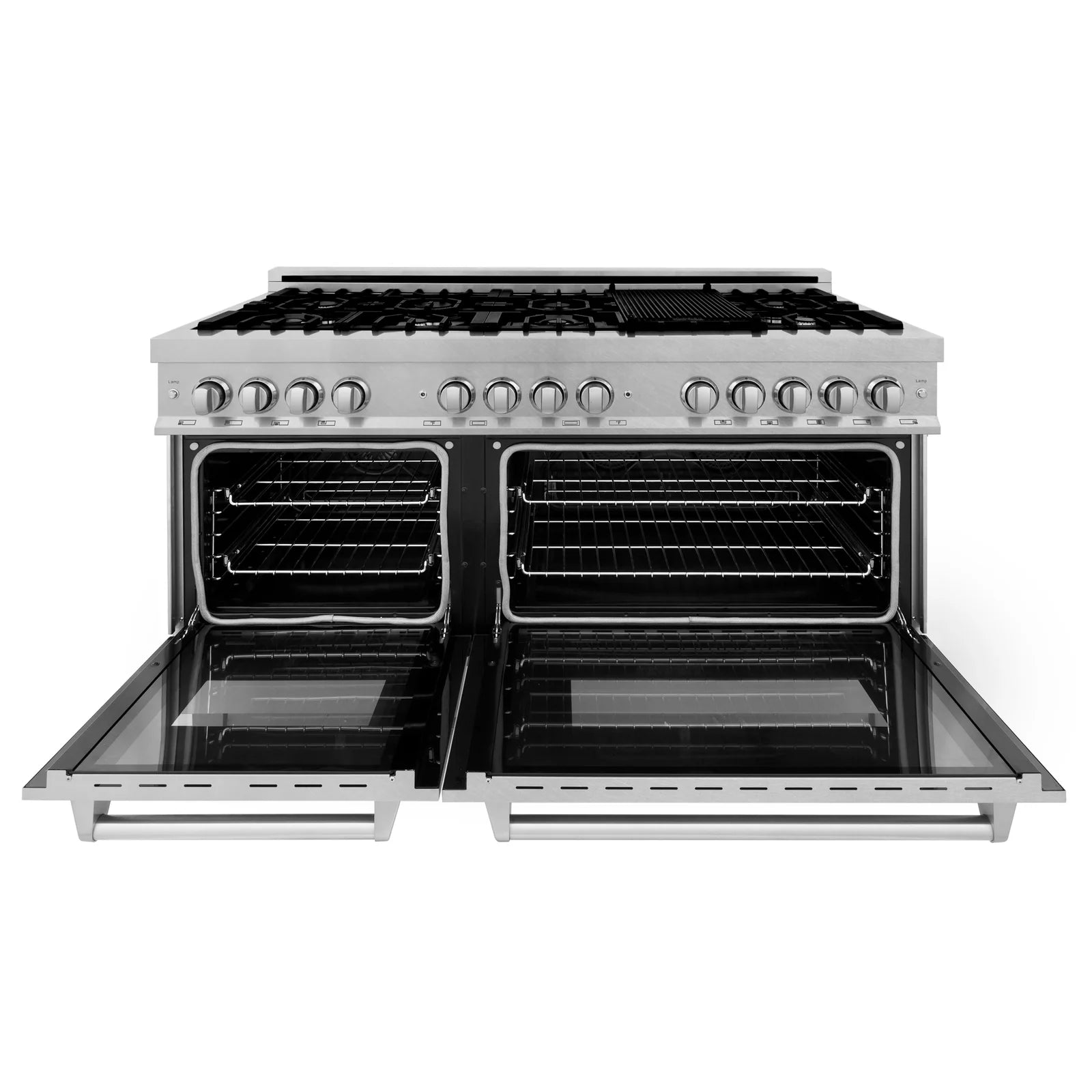 ZLINE 60-Inch Dual Fuel Range with 7.4 cu. ft. Electric Oven and Gas Cooktop and Griddle in DuraSnow Fingerprint Resistant Stainless Steel - RAS-SN-GR-60