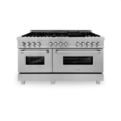 ZLINE 60-Inch Dual Fuel Range with 7.4 cu. ft. Electric Oven and Gas Cooktop and Griddle in DuraSnow Fingerprint Resistant Stainless Steel - RAS-SN-GR-60