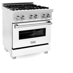 ZLINE 30-Inch Dual Fuel Range with 4.0 cu. ft. Electric Oven and Gas Cooktop and Griddle and White Matte Door in Fingerprint Resistant Stainless - RAS-WM-GR-30