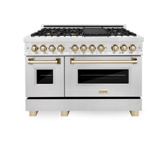 ZLINE Autograph Edition 48" 6.0 cu. ft. Dual Fuel Range with Gas Stove and Electric Oven in DuraSnow® Stainless Steel with Accents - RASZ-SN-48