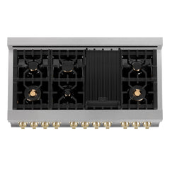 ZLINE Autograph Edition 48" 6.0 cu. ft. Dual Fuel Range with Gas Stove and Electric Oven in DuraSnow® Stainless Steel with Accents - RASZ-SN-48