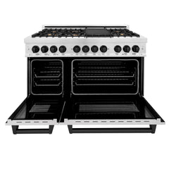 ZLINE Autograph Edition 48" 6.0 cu. ft. Dual Fuel Range with Gas Stove and Electric Oven in DuraSnow® Stainless Steel with Accents - RASZ-SN-48