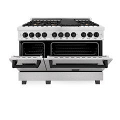 ZLINE Autograph Edition 48" 6.0 cu. ft. Dual Fuel Range with Gas Stove and Electric Oven in DuraSnow® Stainless Steel with Accents - RASZ-SN-48