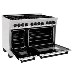 ZLINE Autograph Edition 48" 6.0 cu. ft. Dual Fuel Range with Gas Stove and Electric Oven in DuraSnow® Stainless Steel with Accents - RASZ-SN-48