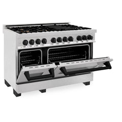 ZLINE Autograph Edition 48" 6.0 cu. ft. Dual Fuel Range with Gas Stove and Electric Oven in DuraSnow® Stainless Steel with Accents - RASZ-SN-48