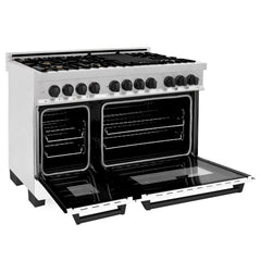 ZLINE Autograph Edition 48" 6.0 cu. ft. Dual Fuel Range with Gas Stove and Electric Oven in DuraSnow® Stainless Steel with White Matte Door with Accents - RASZ-WM-48
