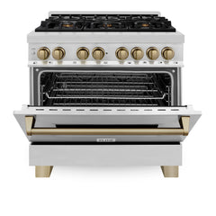 ZLINE Autograph Edition 36" 4.6 cu. ft. Dual Fuel Range with Gas Stove and Electric Oven in Stainless Steel with Accents - RAZ-36