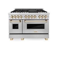 ZLINE Autograph Edition 48" 6.0 cu. ft. Dual Fuel Range with Gas Stove and Electric Oven in Stainless Steel with Accents - RAZ-48
